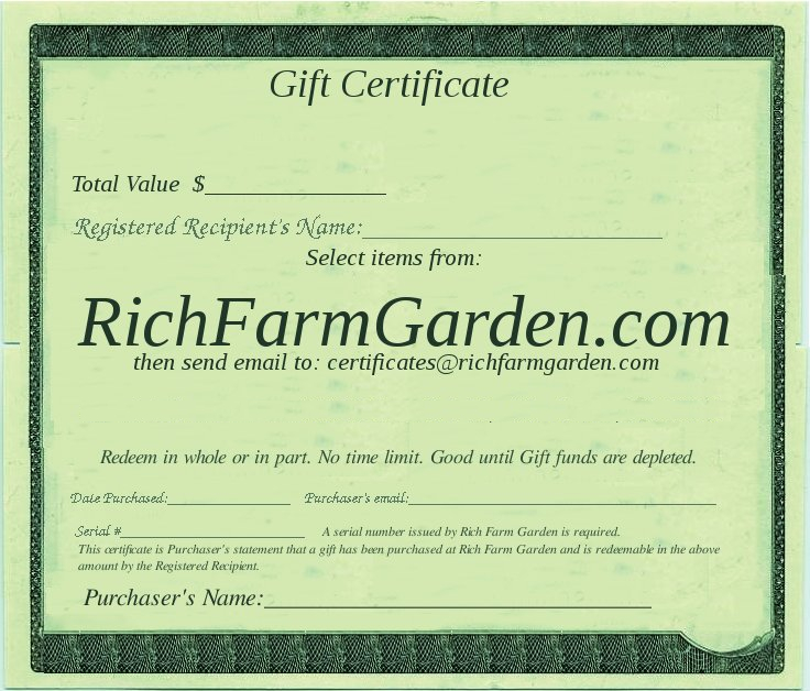 Rich Farm Garden Gift Certificate