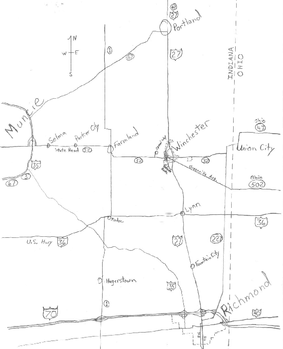 Winchester, Indiana - Area Map